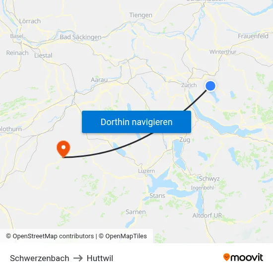 Schwerzenbach to Huttwil map