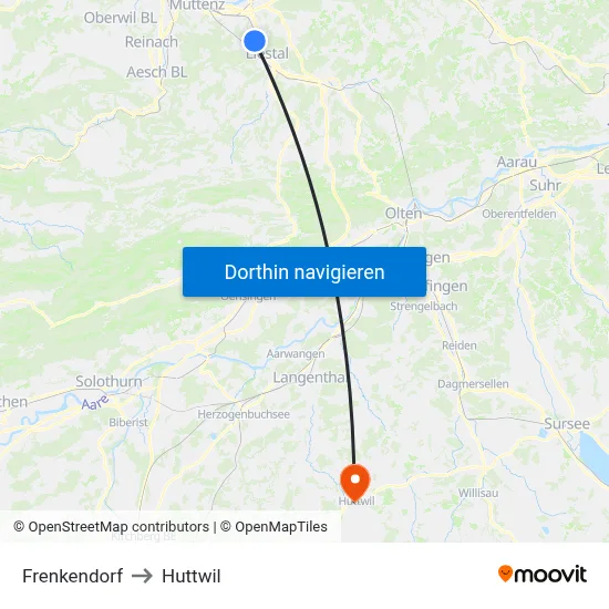 Frenkendorf to Huttwil map