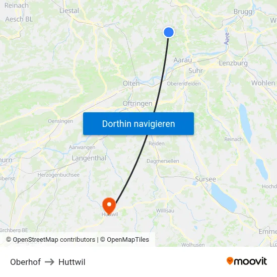 Oberhof to Huttwil map