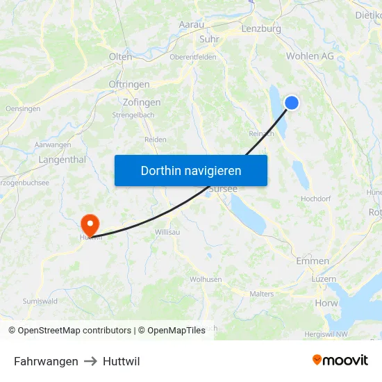 Fahrwangen to Huttwil map