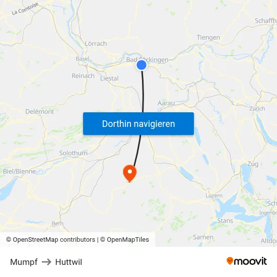 Mumpf to Huttwil map