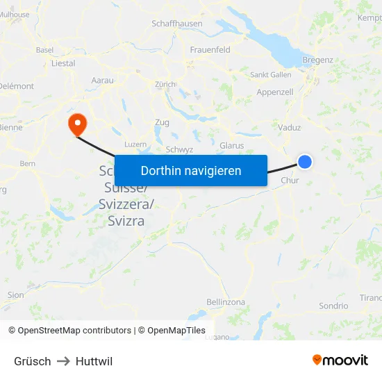 Grüsch to Huttwil map