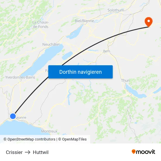 Crissier to Huttwil map