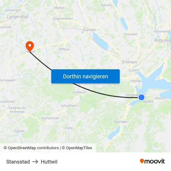 Stansstad to Huttwil map