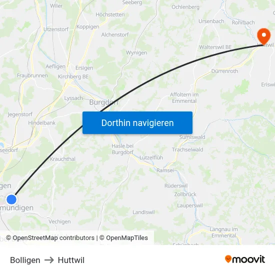 Bolligen to Huttwil map
