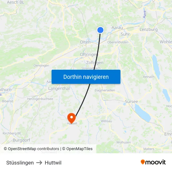 Stüsslingen to Huttwil map