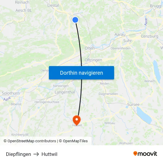 Diepflingen to Huttwil map