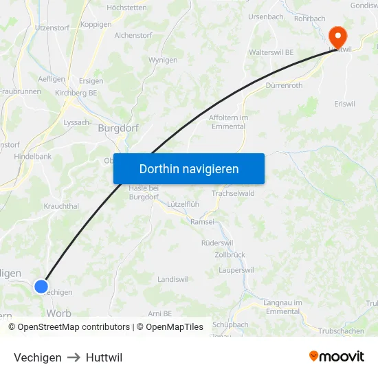 Vechigen to Huttwil map