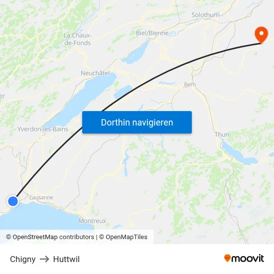 Chigny to Huttwil map