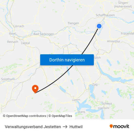 Verwaltungsverband Jestetten to Huttwil map