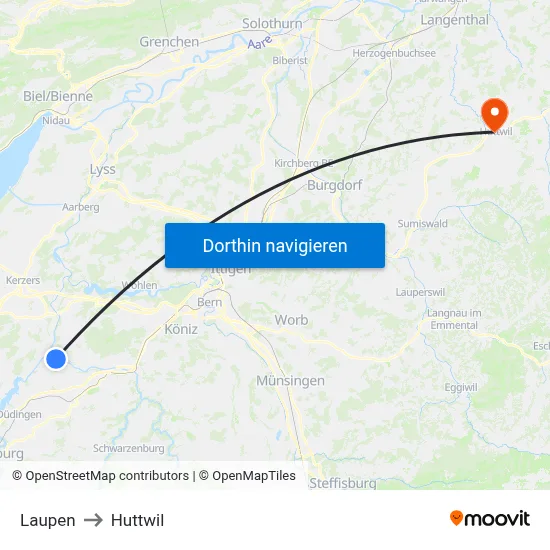 Laupen to Huttwil map