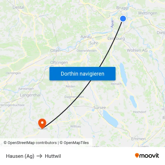 Hausen (Ag) to Huttwil map