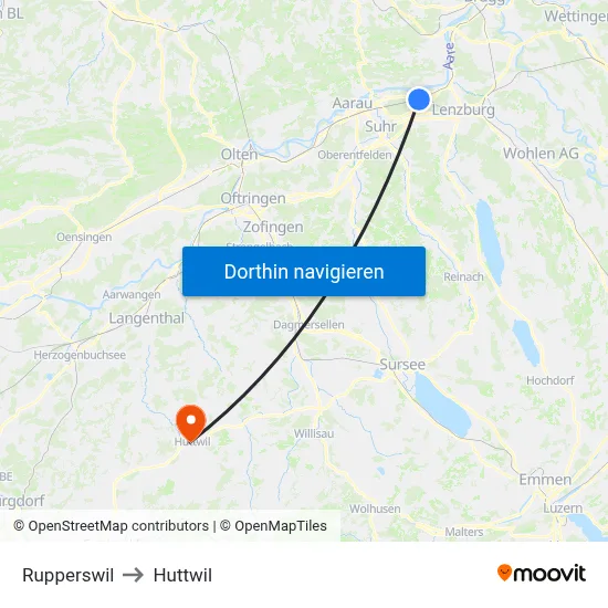 Rupperswil to Huttwil map