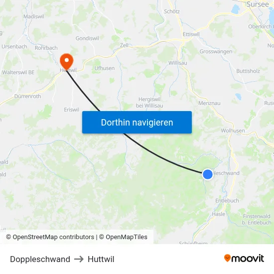 Doppleschwand to Huttwil map