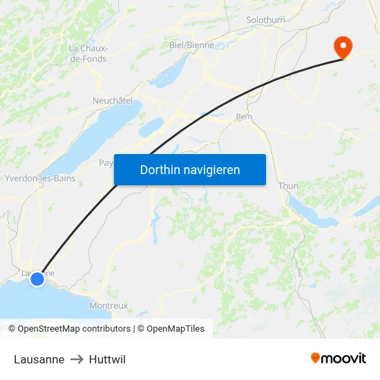 Lausanne to Huttwil map