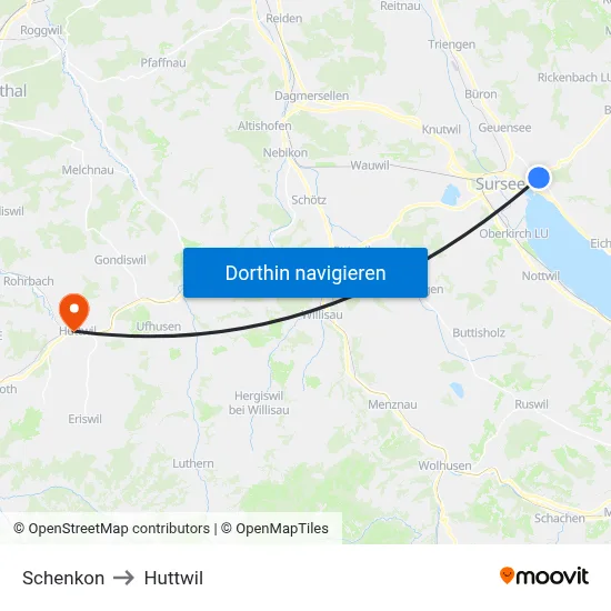 Schenkon to Huttwil map