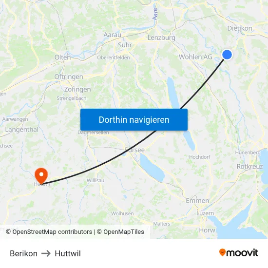 Berikon to Huttwil map