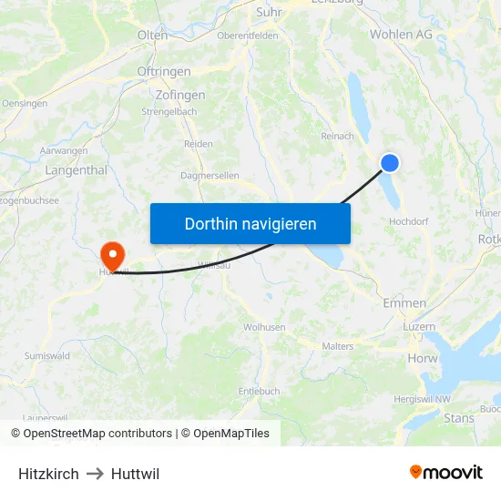 Hitzkirch to Huttwil map