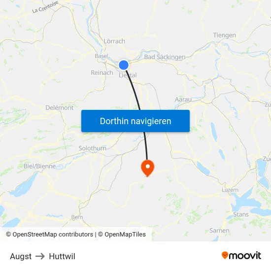 Augst to Huttwil map