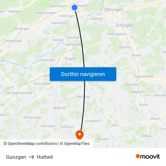 Gunzgen to Huttwil map