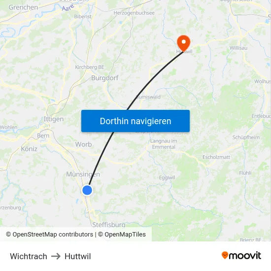 Wichtrach to Huttwil map