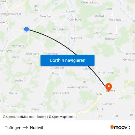 Thörigen to Huttwil map