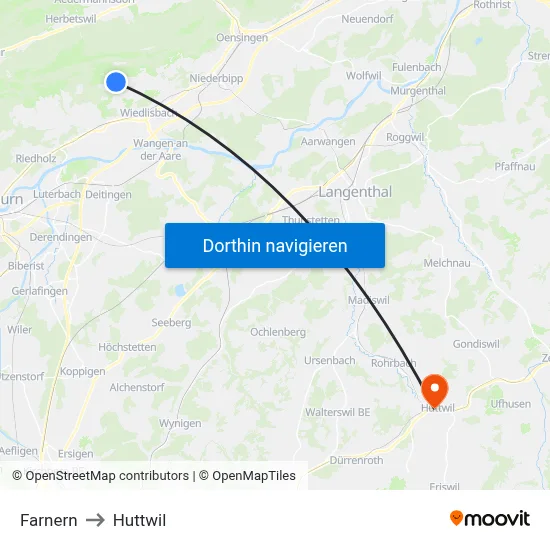 Farnern to Huttwil map