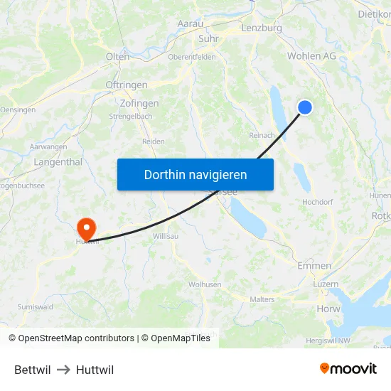 Bettwil to Huttwil map