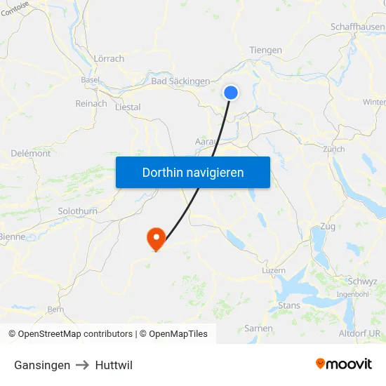 Gansingen to Huttwil map
