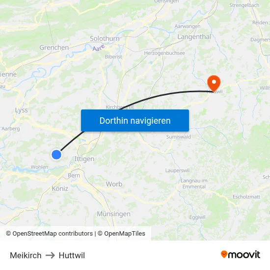 Meikirch to Huttwil map