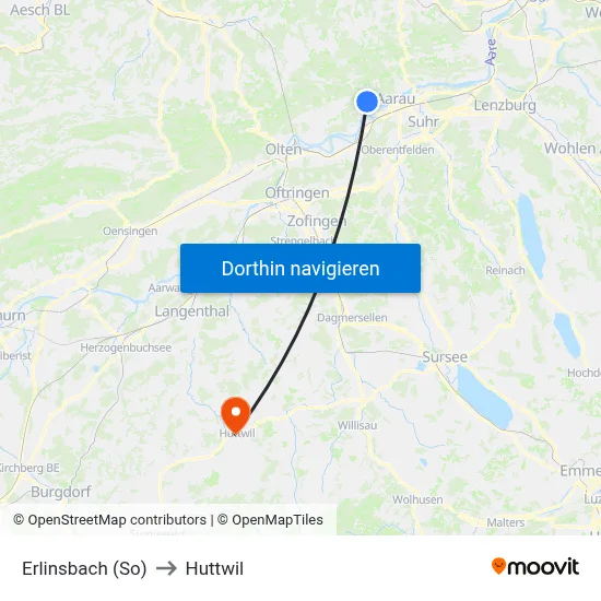 Erlinsbach (So) to Huttwil map