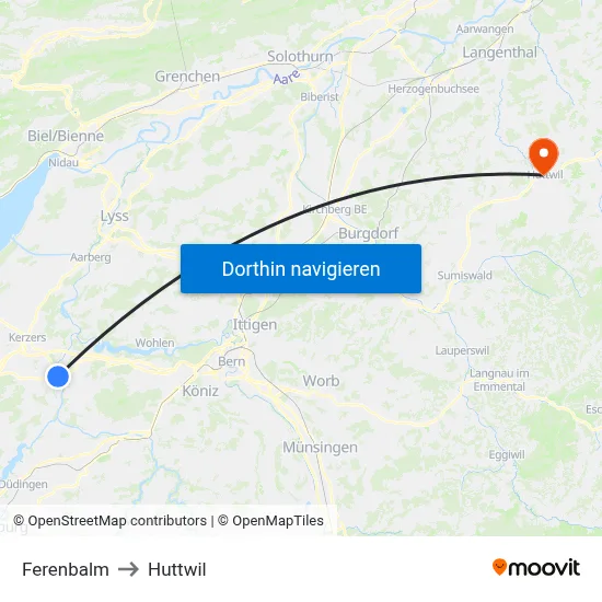Ferenbalm to Huttwil map