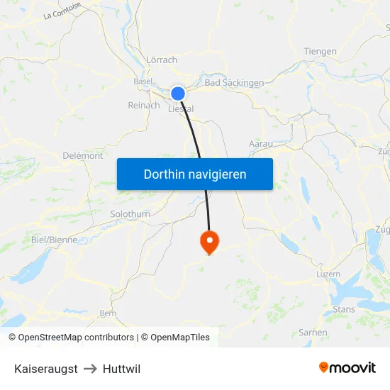 Kaiseraugst to Huttwil map