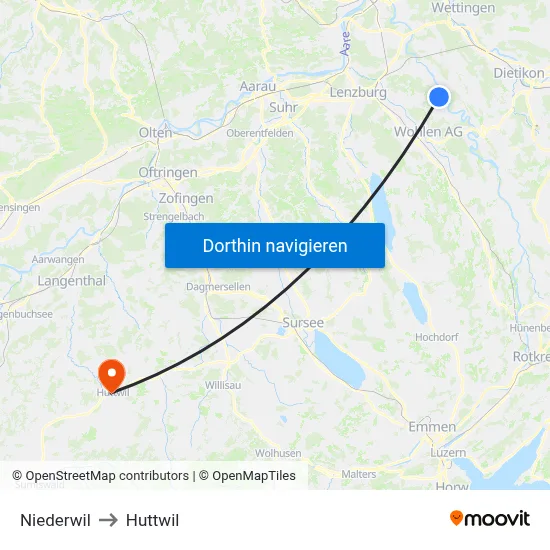 Niederwil to Huttwil map