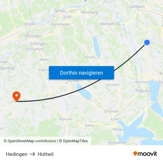 Hedingen to Huttwil map