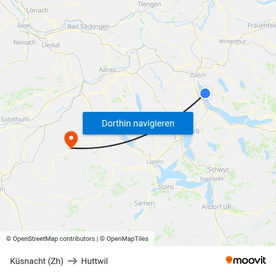 Küsnacht (Zh) to Huttwil map