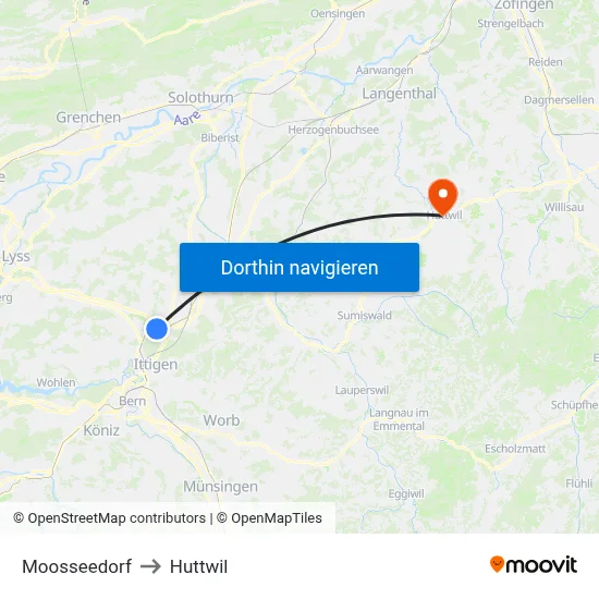 Moosseedorf to Huttwil map