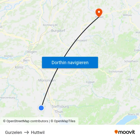 Gurzelen to Huttwil map