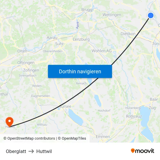 Oberglatt to Huttwil map