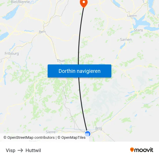 Visp to Huttwil map