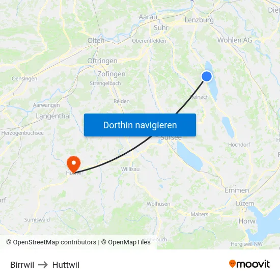 Birrwil to Huttwil map