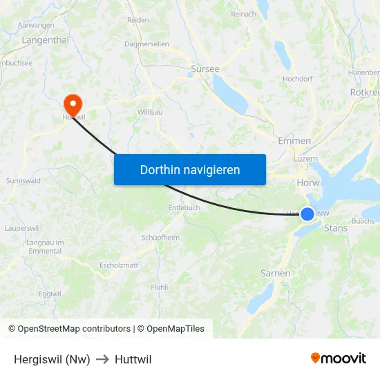 Hergiswil (Nw) to Huttwil map