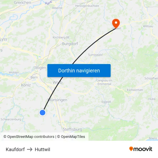 Kaufdorf to Huttwil map