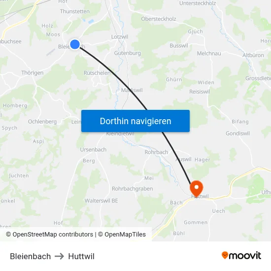 Bleienbach to Huttwil map