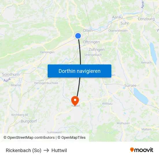 Rickenbach (So) to Huttwil map