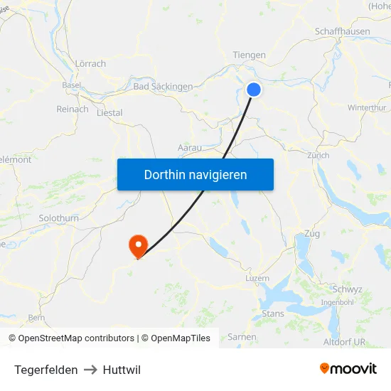 Tegerfelden to Huttwil map