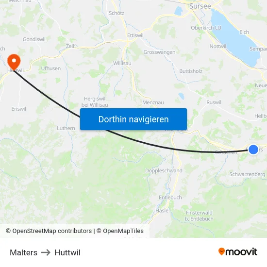 Malters to Huttwil map