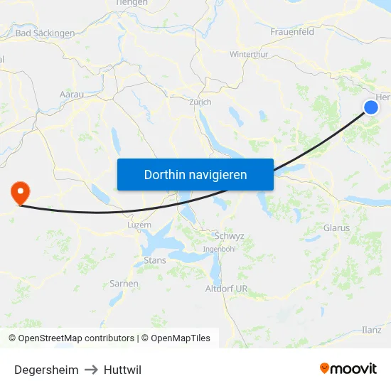 Degersheim to Huttwil map