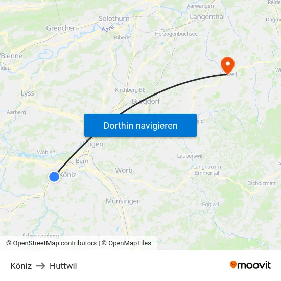 Köniz to Huttwil map