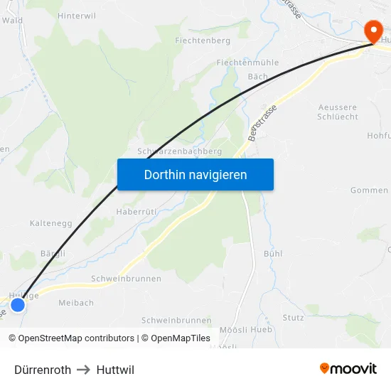 Dürrenroth to Huttwil map